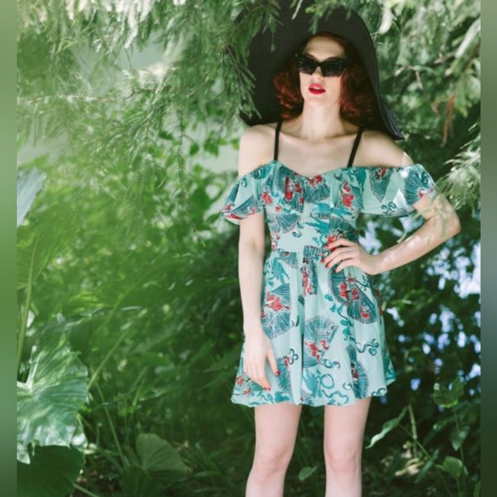 NWT Trashy Diva Hollywood Romper Absinthe and Black Fans 18